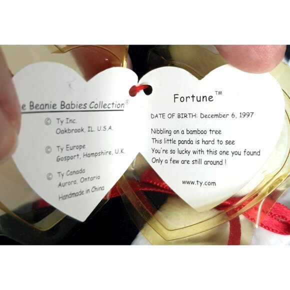 VTG Ty Beanie Babies Fortune Panda Bear 8.5" Plush Toy 1997 Black White W Tags - Picture 5 of 9